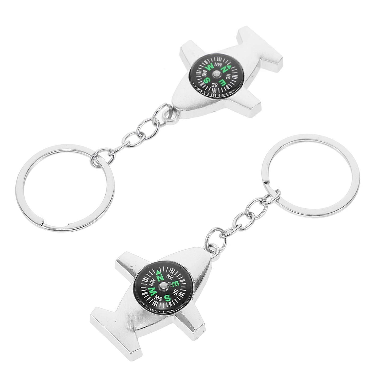 Durable 2Pcs Mini Keychain Compass For Camping And Hiking Activities With Key Attachment Functionality