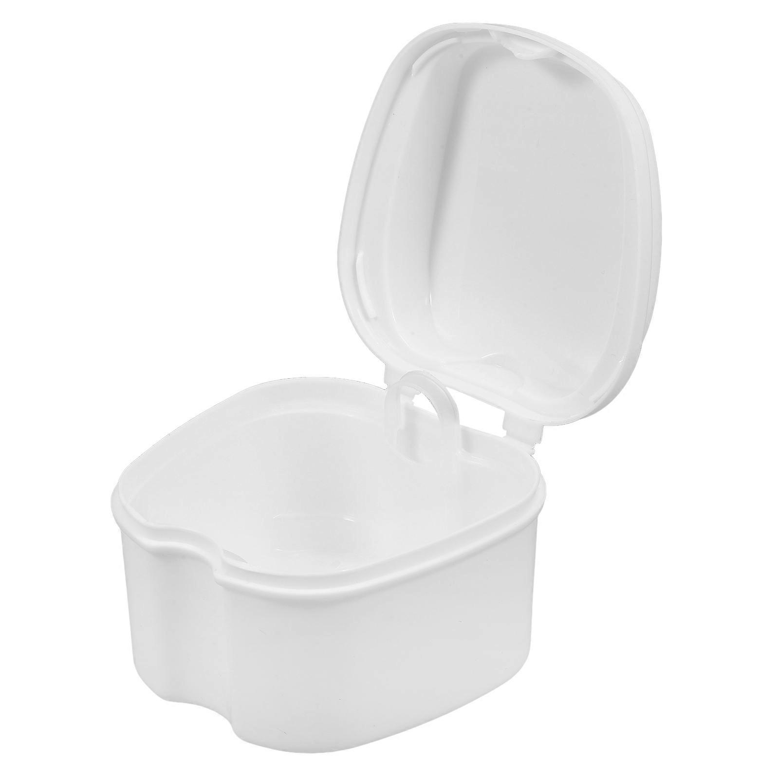 Denture Care Box Denture Storage Box Case Teeth Filter with Hole for False Teeth Use (White)