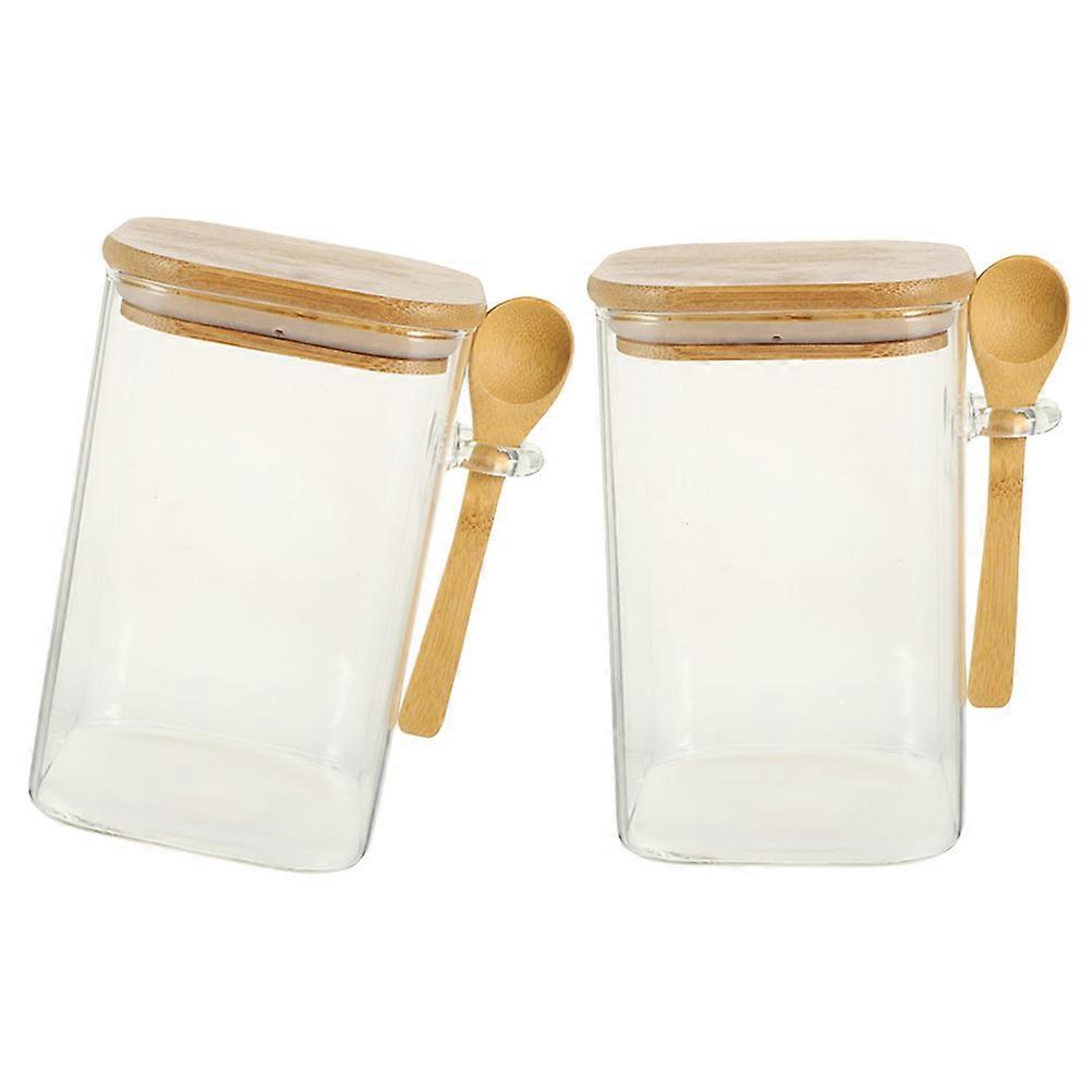 Glass Storage Jar Multipurpose Coffee Bean Pots with Spoons 2Sets