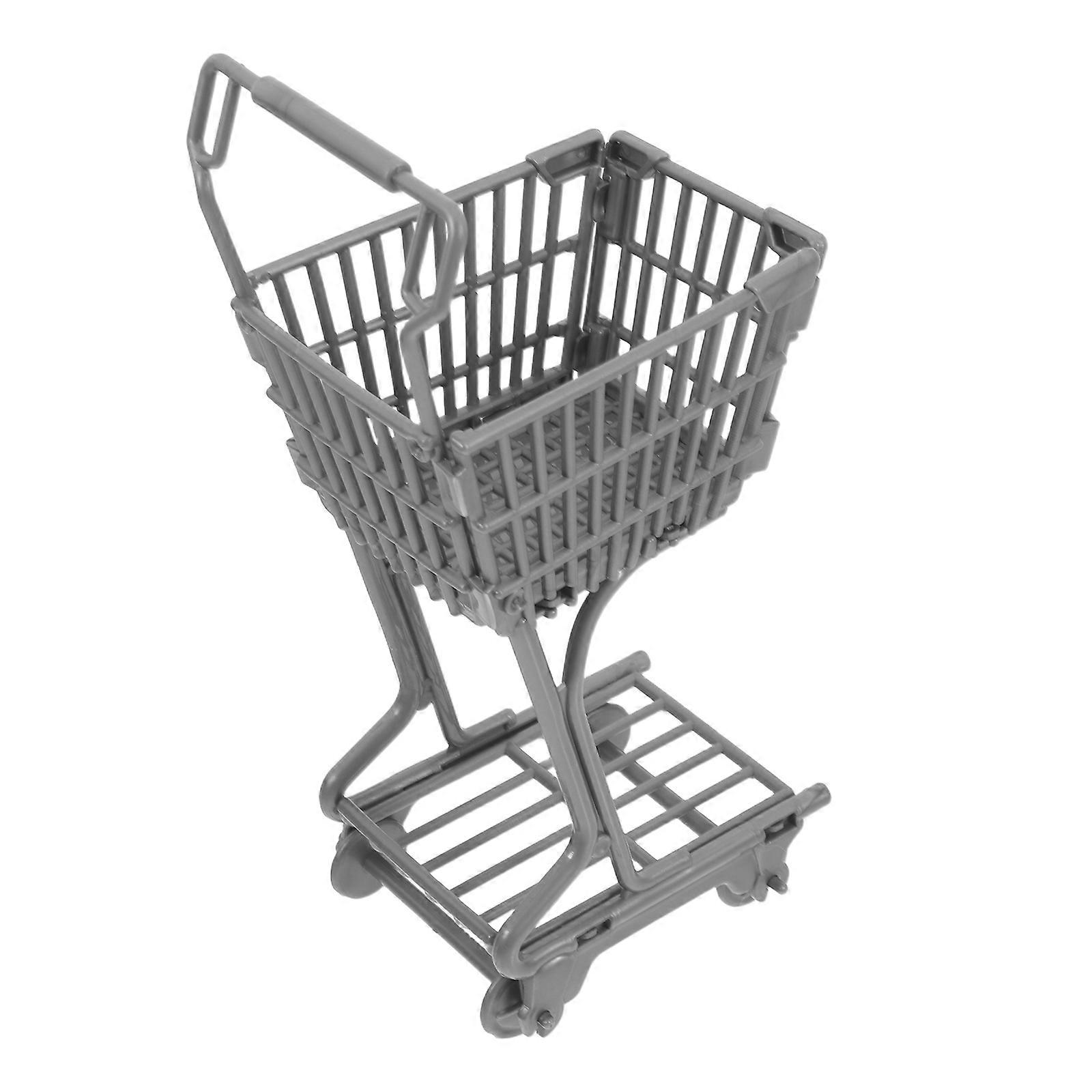 Mini Shopping Cart for Kids Pretend Play with Handle Grey Design