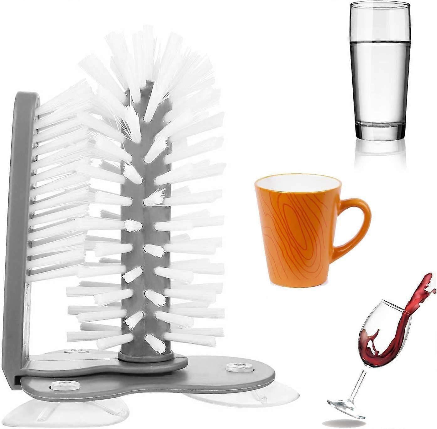 Glass Washer with 360° Dual Brush Cleaning and Suction Cup Base for Kitchen and Bar