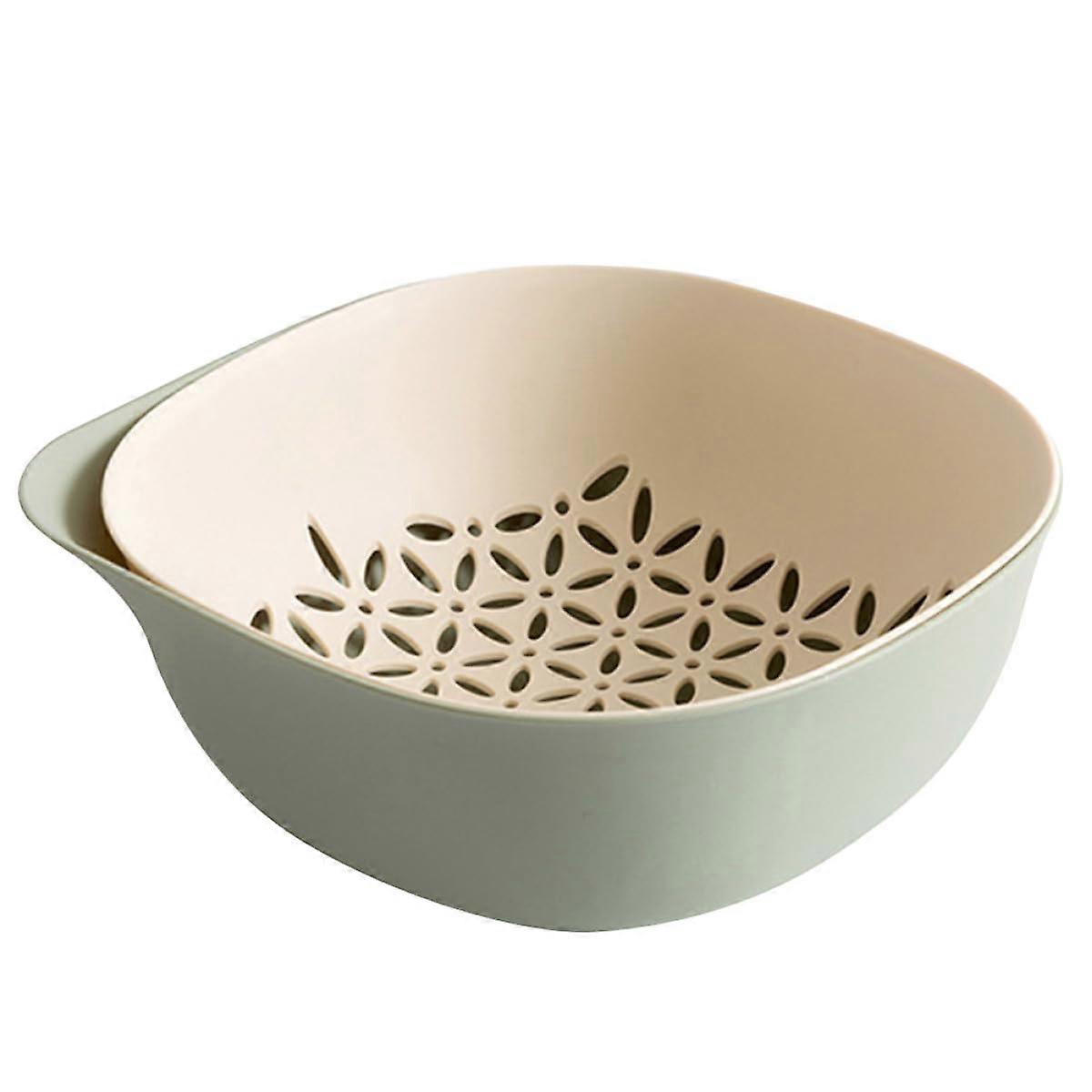 Double Layer Colander Strainer with Fast Drainage, Green Vegetable Washing Basket for Kitchen Storage