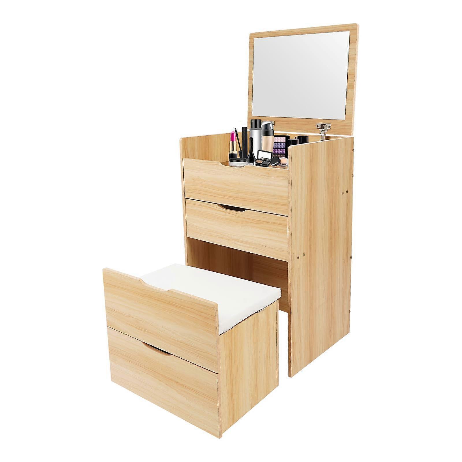 Vanity Desk with Flip  Mirror and Hidden Storage, Makeup Vanity Table with Stool for Small Spaces, Log Color
