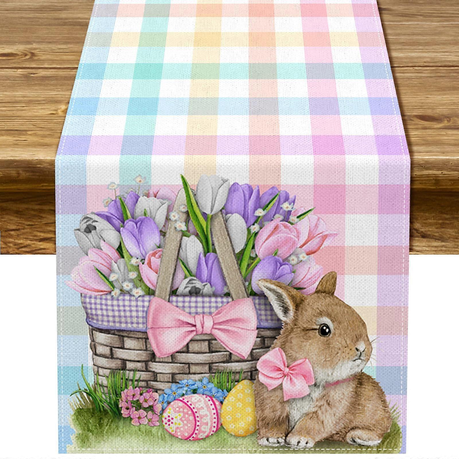 Linen Table Runner Buffalo Check Plaid 13x72 Inch ShrinkResistant Spring Dining Decor