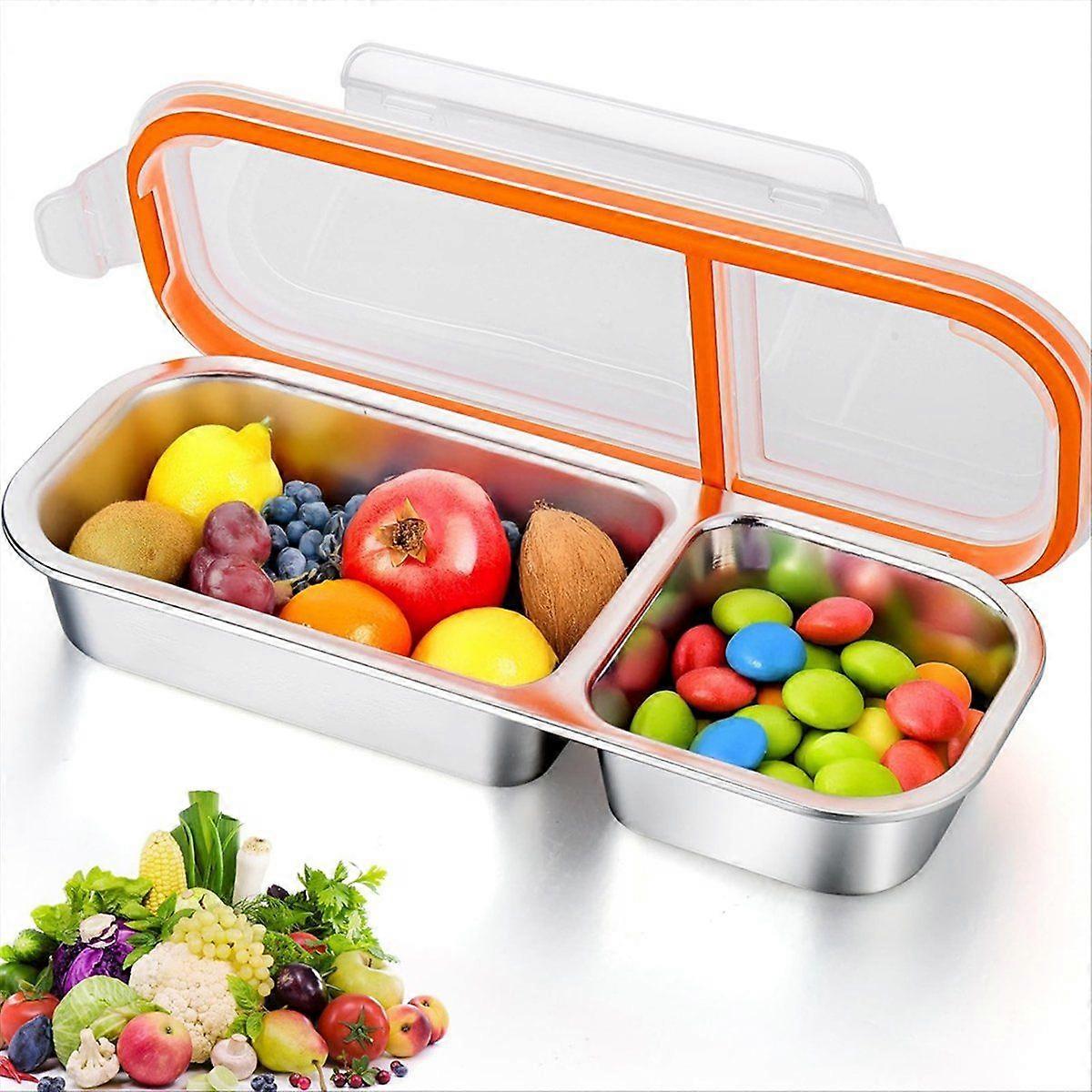 Reusable Snack Containers with Lids, Stainless Steel Double/2 Compartment Snack Box Container