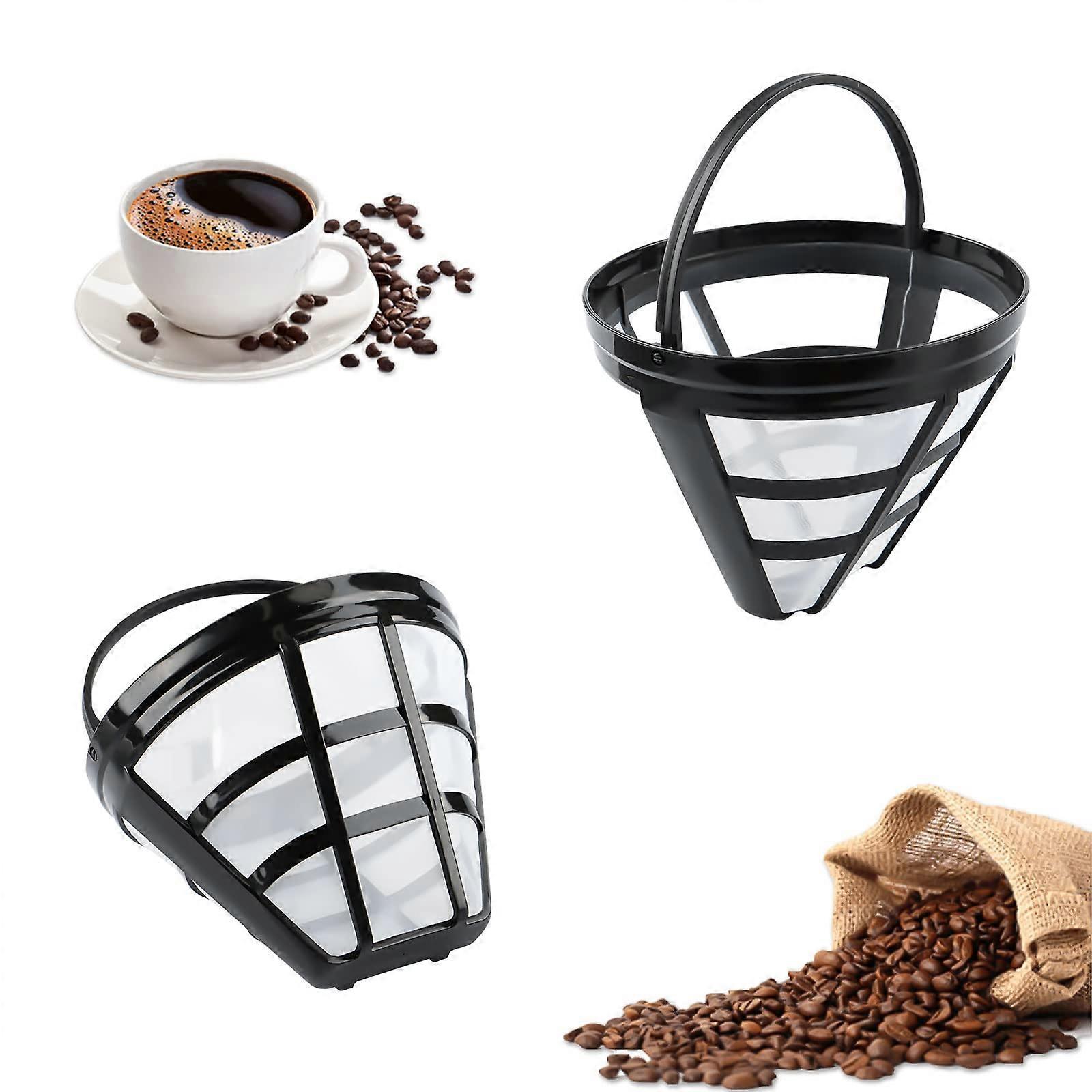2Pack Reusable Coffee Filter with Handle, Fine 100 Mesh Basket, Dishwasher Safe, Fits Most Machines