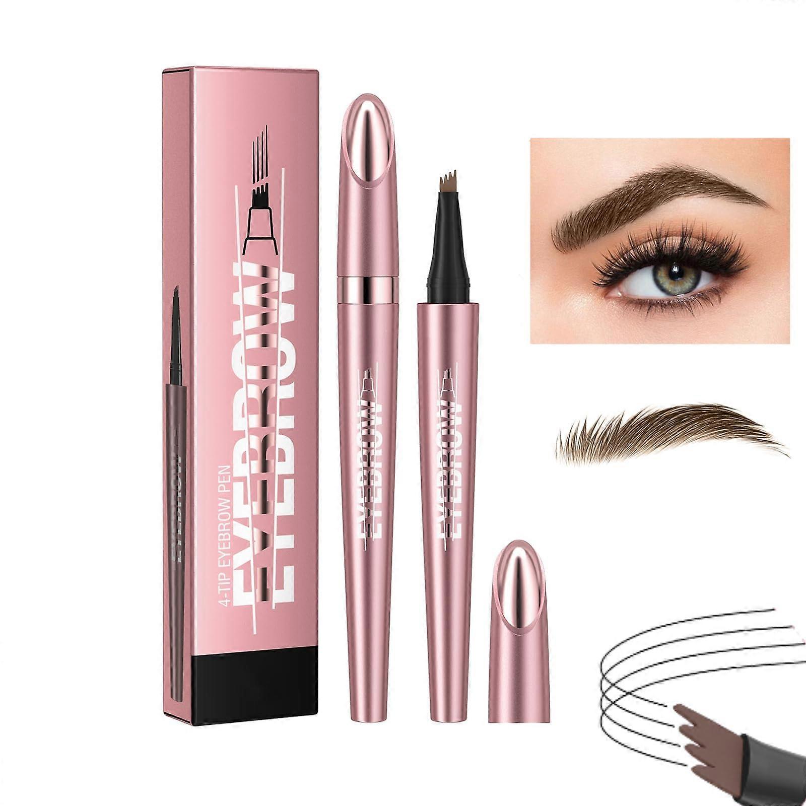 2Pcs Waterproof 3D Microblading Eyebrow Pencil Light Brown, 4Tip LongLasting Natural Brow Pen