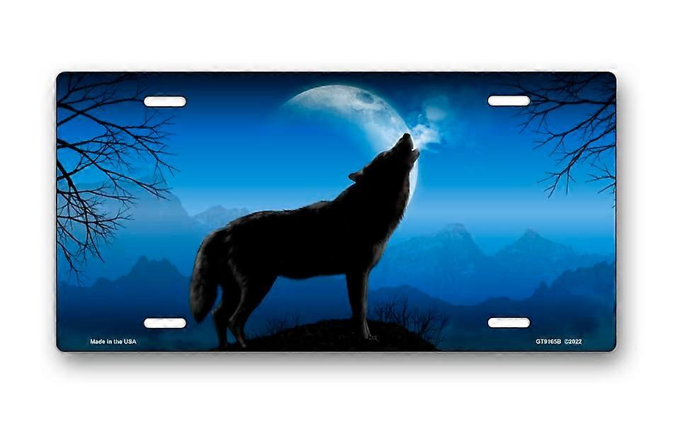Howling Wolf Aluminum License Plate with  Resolution Weatherproof Rust Design
