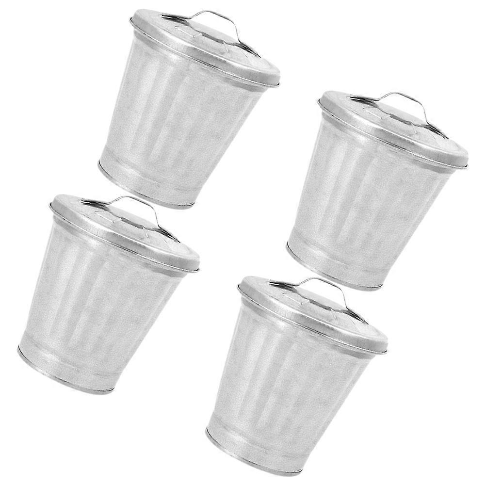 Mini Garbage Can with Lid Silver Desktop Trash Bin for Daily Use 4Pcs