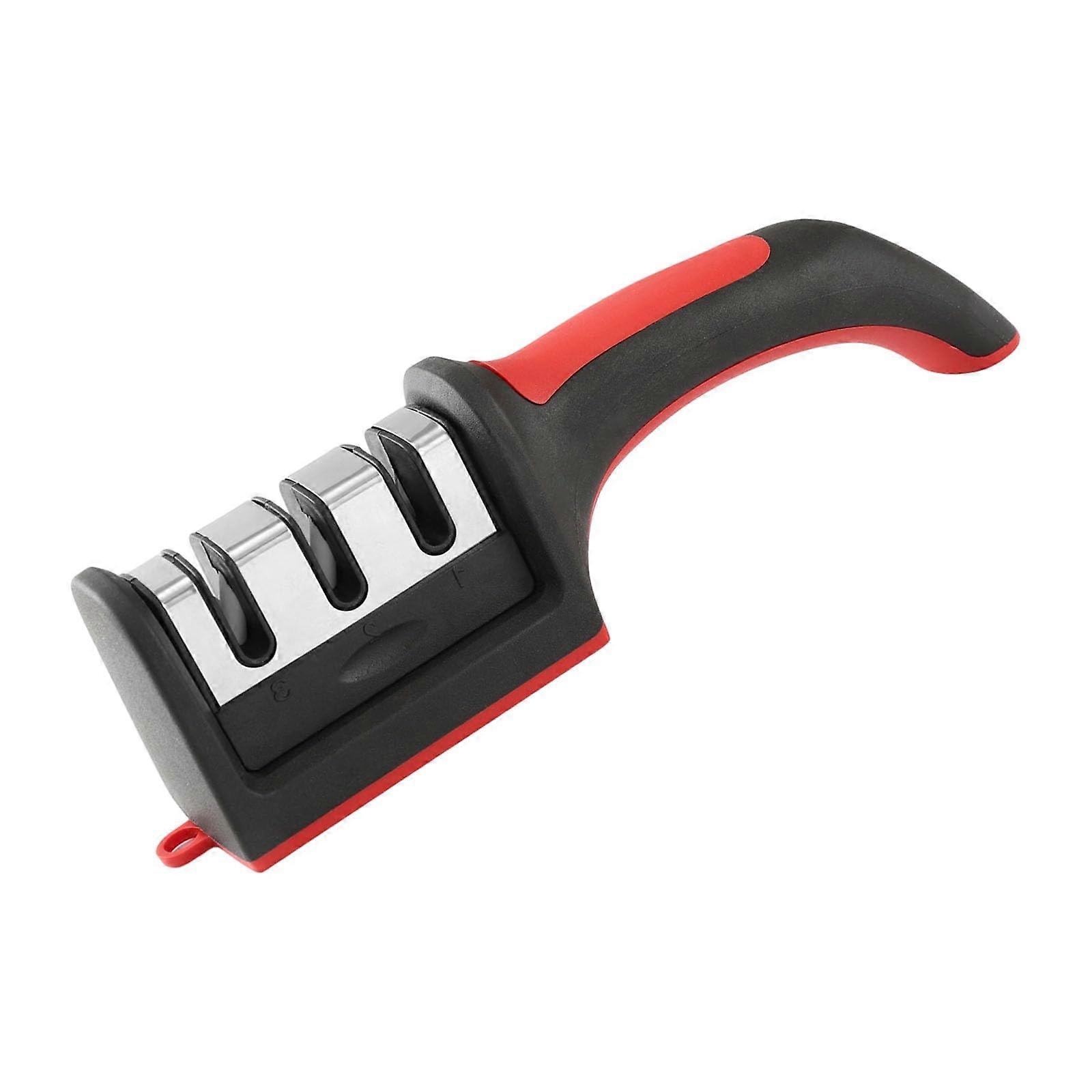 Professional Kitchen Knife and Scissors Sharpener with Detachable Head and NonSlip Base, Red