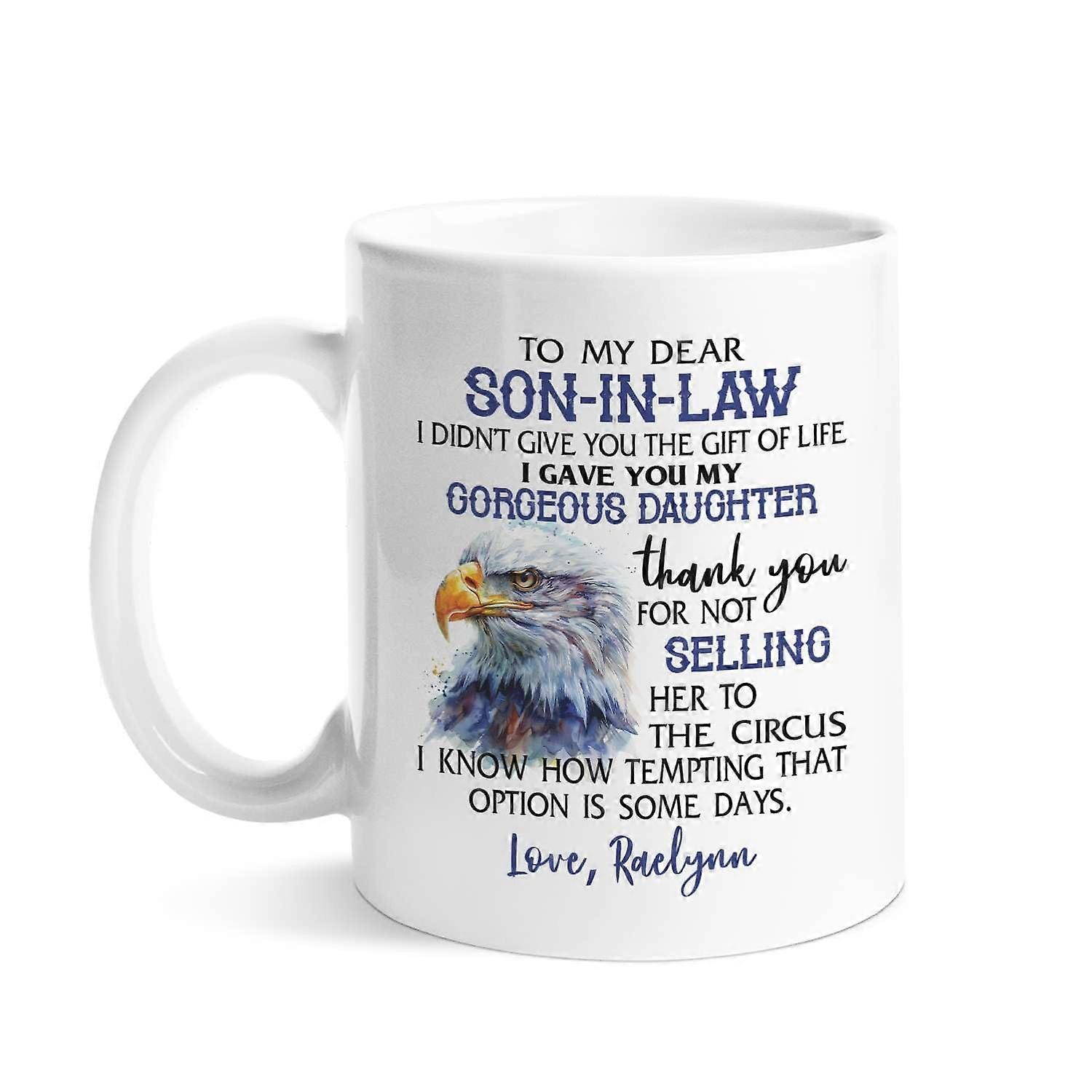 Coffee Mug with Custom Name and Funny Eagle, Future SoninLaw Gift Cup 11oz 15oz