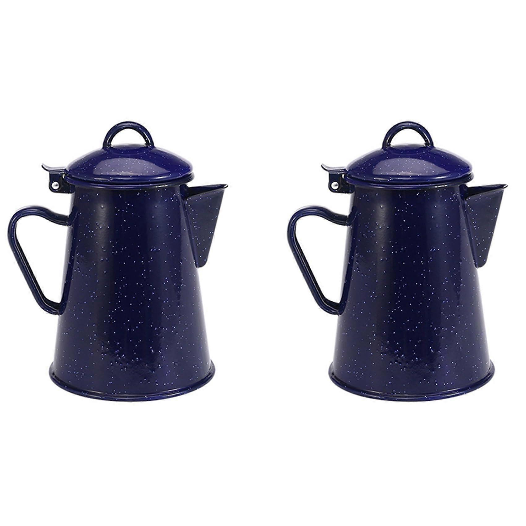 2X 1.2L Enamel Coffee Pot and Tea Kettle with Large Handle, ChipResistant Easy Clean Surface