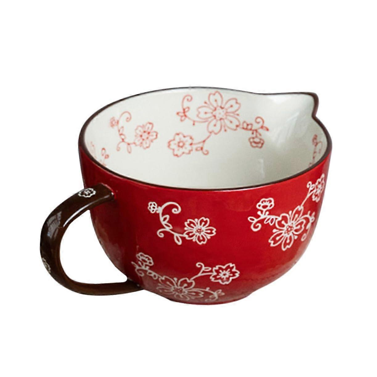 Ceramic Mixing Bowl with Spout and Handle, NonSlip Base for Baking and Cooking