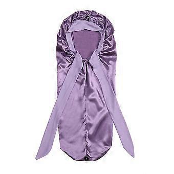 Women Bonnet Sleeping Hat Long Tail Braid Hair Night Sleep Cap Head Shower Caps for Sauna Bathing Bonnet Smoke Purple