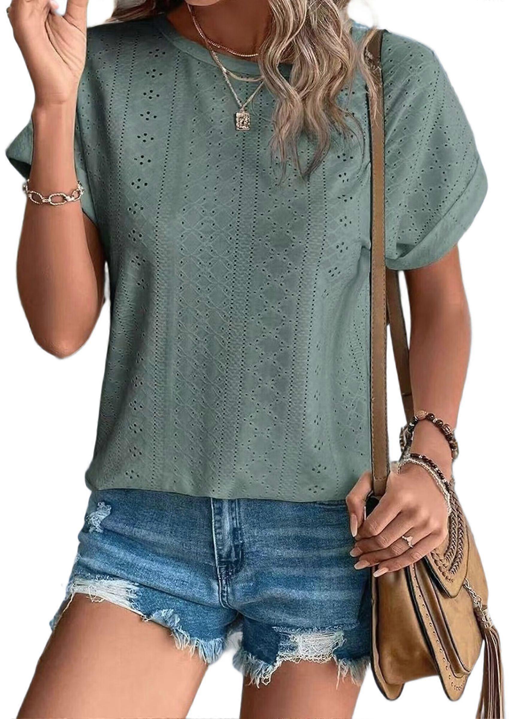 Damen Kurzarm Tops Hellgrün XL