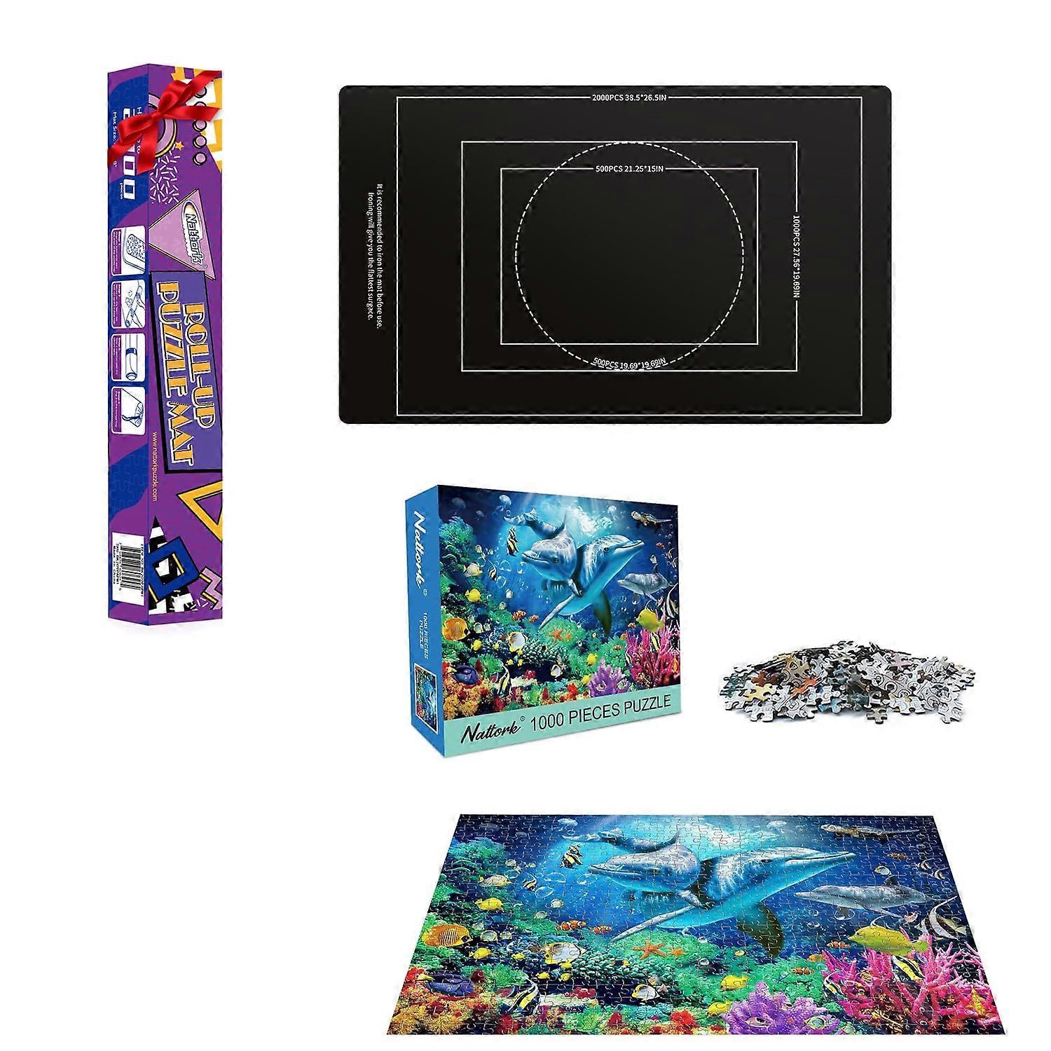 Puzzle Mat Roll Up for 2000 Pieces with NonSlip Bottom, Sorting Trays and Storage Bag