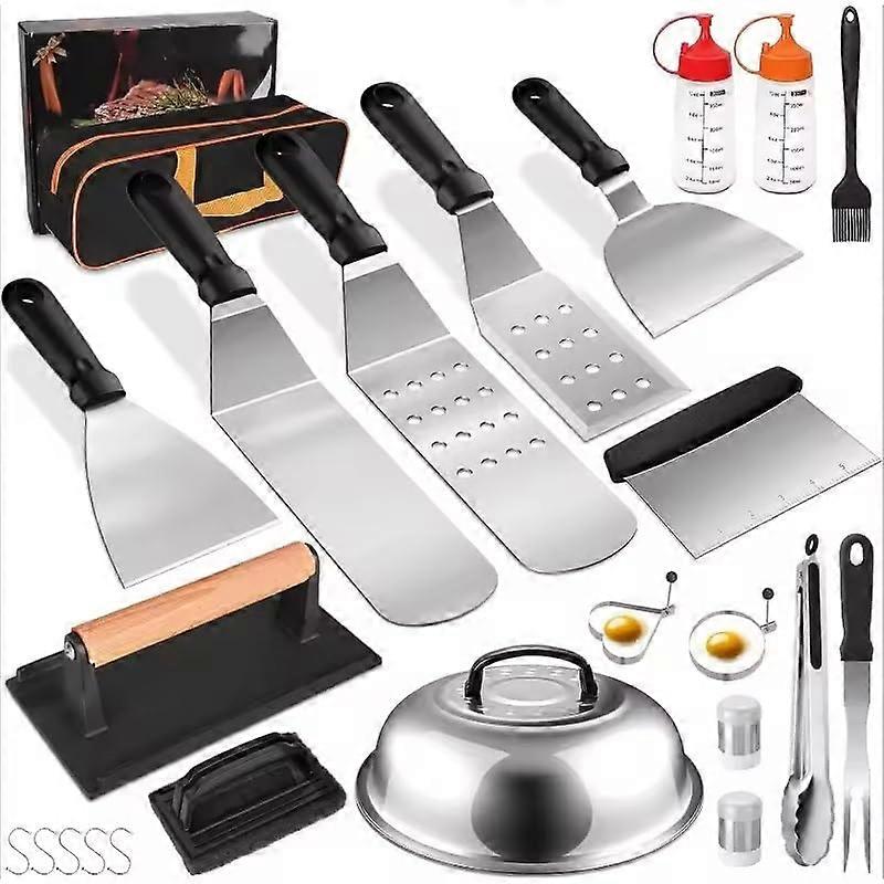 24 Piece Griddle Accessories Set with ExtraWide Spatula and Scraper for Flat  Grill Cooking
