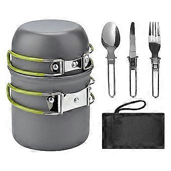Juego de utensilios de cocina para camping de aleación de aluminio con mango resistente al calor para 12 personas, ideal para senderismo y barbacoa (color verde).