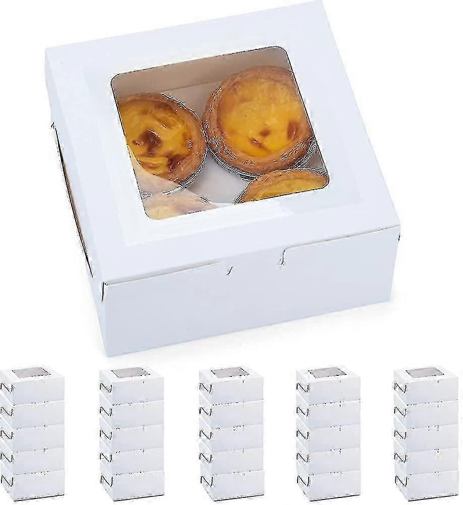 25 Pack Cupcake Boxes With Window And Insert. 4 Hole Cupcake Boxes For Pies