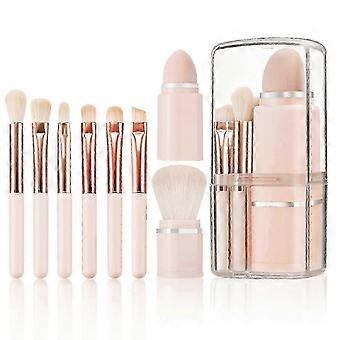 8-in-1 Synthetic Travel Makeup Brush Set with Foundation Brush for Face & Powder, Soft Pink Cosmetic Brush Kit