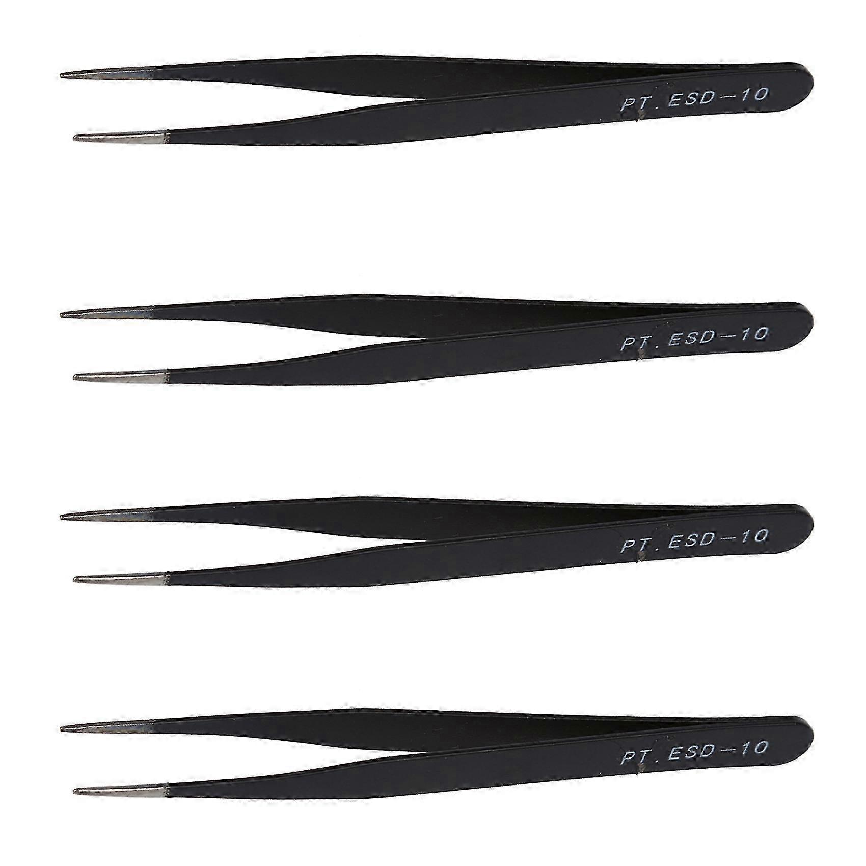 4X Black Metal Straight Sharp Tip Tweezer