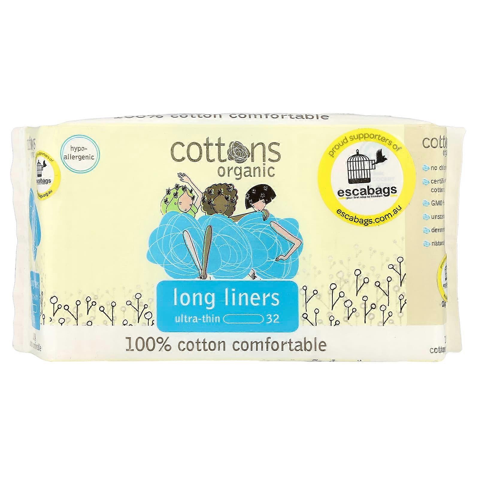 Cottons, 100% Cotton Comfortable, Long Liners, Ultra-Thin, 32 Liners