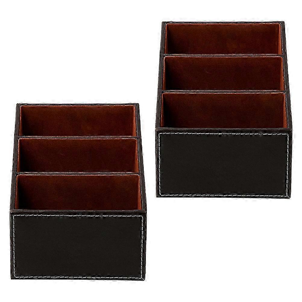 Brown Sundries Storage Box for Desktop Organizing 2Pcs Set