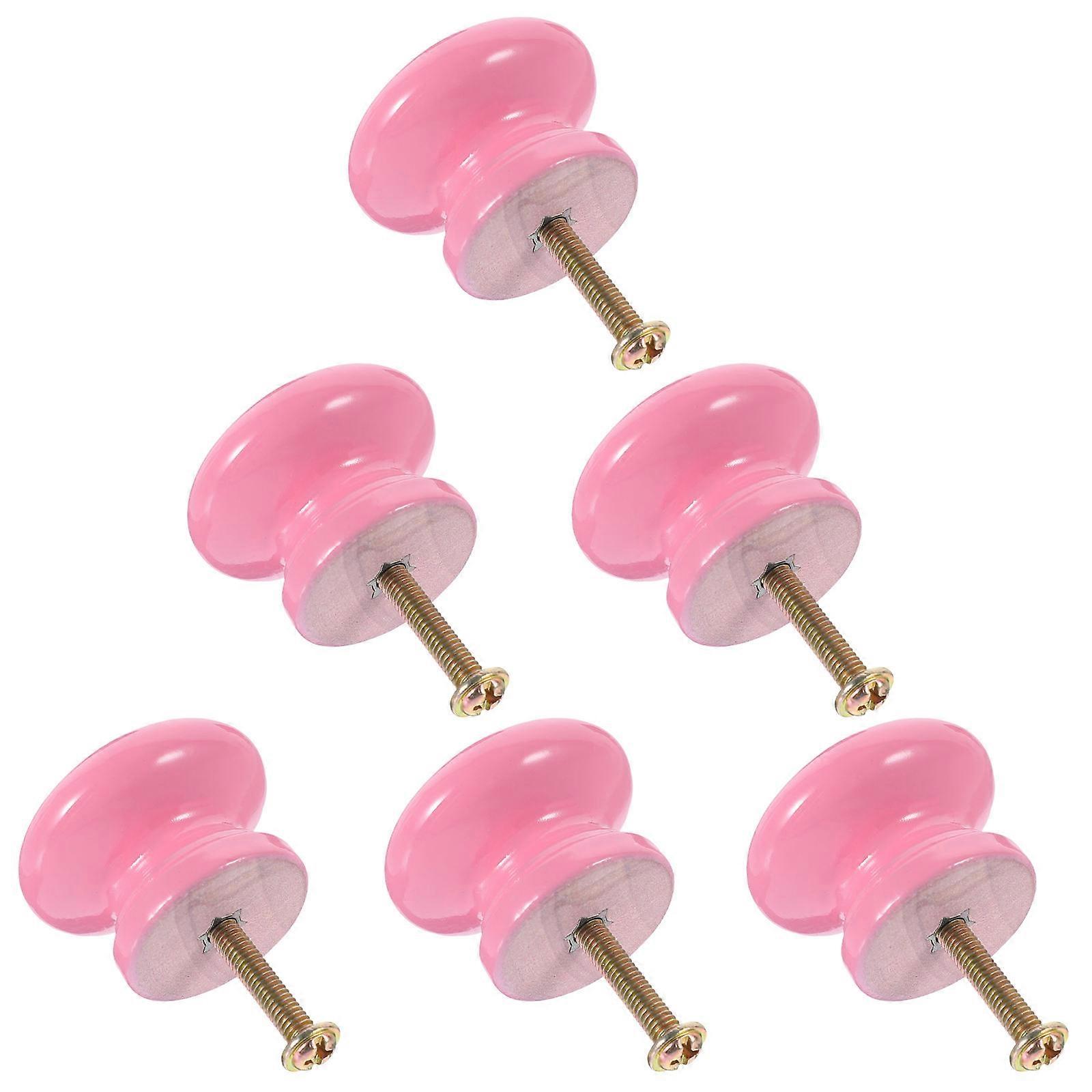 Wooden Door Knobs Pink Drawer Handle for Home Use 6Pcs Pack