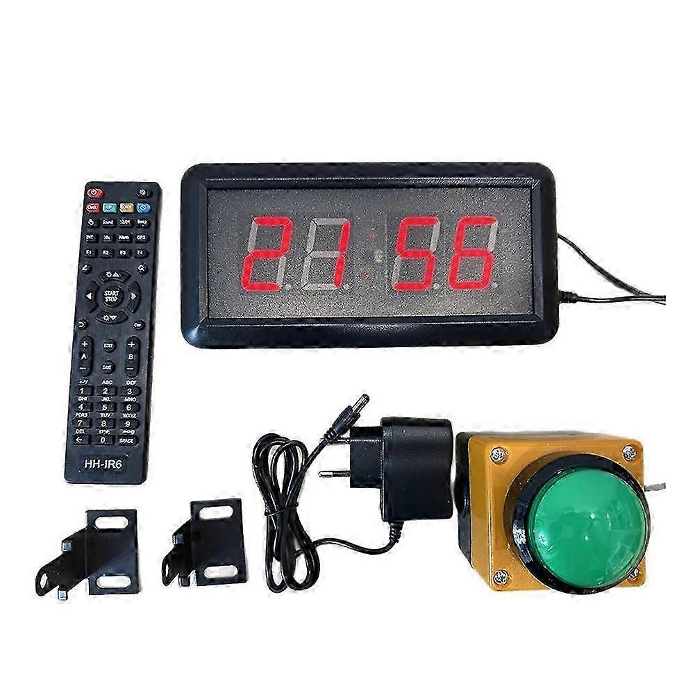 EU Plug LED Countdown Stopwatch Digital Wall Clock with Button Remote Control, Reset to Race Timer 6CM Small Button