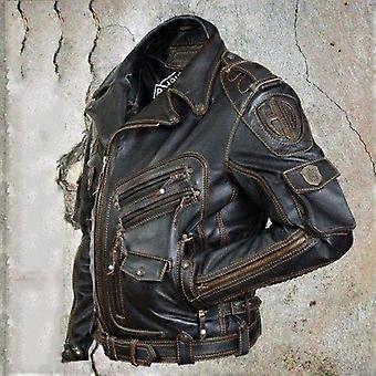 Vintage Ghost Rider Motorcycle Multi-zip Jacket with Lapel Coat Plus Size Fat Singer Show Leather Man