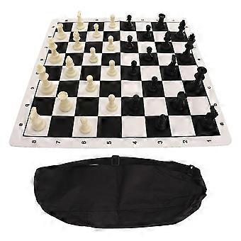 Portable Chess Set with 32 Pieces, Faux Leather Board and Zipper Storage Bag, Travel Game for Kids and Adults