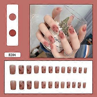 24st Cherry Print Nail Patch Glue Typ Avtagbar Kort Stycke Mode