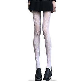 Frauen Strumpfhose Spitze Netznetz Aushöhlen Hohe Elastizität Blume Stickerei Ultradünn Dünn Einfarbig Japanischer Stil Anti-Rutsch Dame Lange JK Oberschenkel S