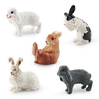 5Pcs Rabbit Figures Set, Realistic PVC Rabbit Figurines including Sitting Bunny, Dwarf Rabbit, and Lop-Eared Bunny, Perfect for Kids Educational Toys,