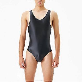 Mannen S Sexy Glossy Bodysuit Silky Glossy Badpak Shiny One-piece Mouwloze Jumpsuits Mannelijke Gay Glad Ondergoed Erotische Lingerie