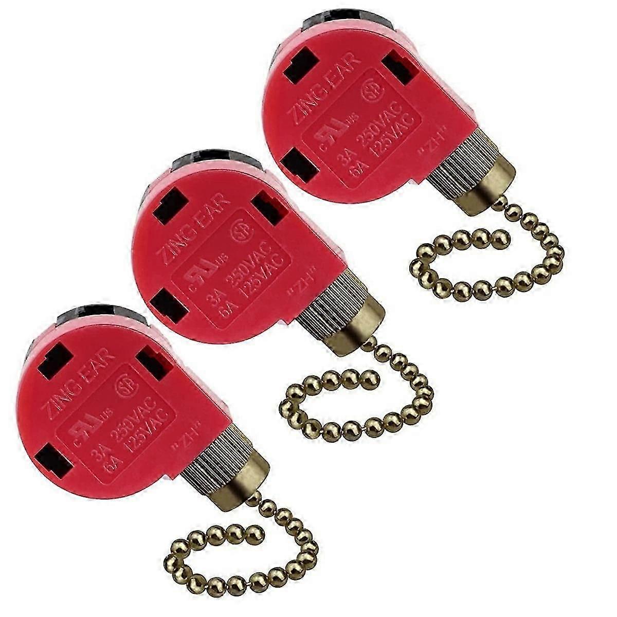 3PC Ceiling Fan Switch 3 Speed 4 Wire ZE-268S6 Fan Pull Chain Switch Replacement Speed Control Switch Copper JN