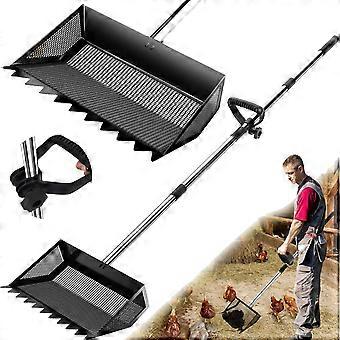 Adjustable Metal Chicken Poop Scooper with Long Handle, Heavy Duty 12in Serrated Shovel for Easy Coop Cleaning