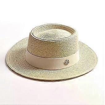 Nieuwe zomer stro zonnehoeden voor vrouwen damesmode platte rand lint strandhoed reisjurk cap chapeau femme