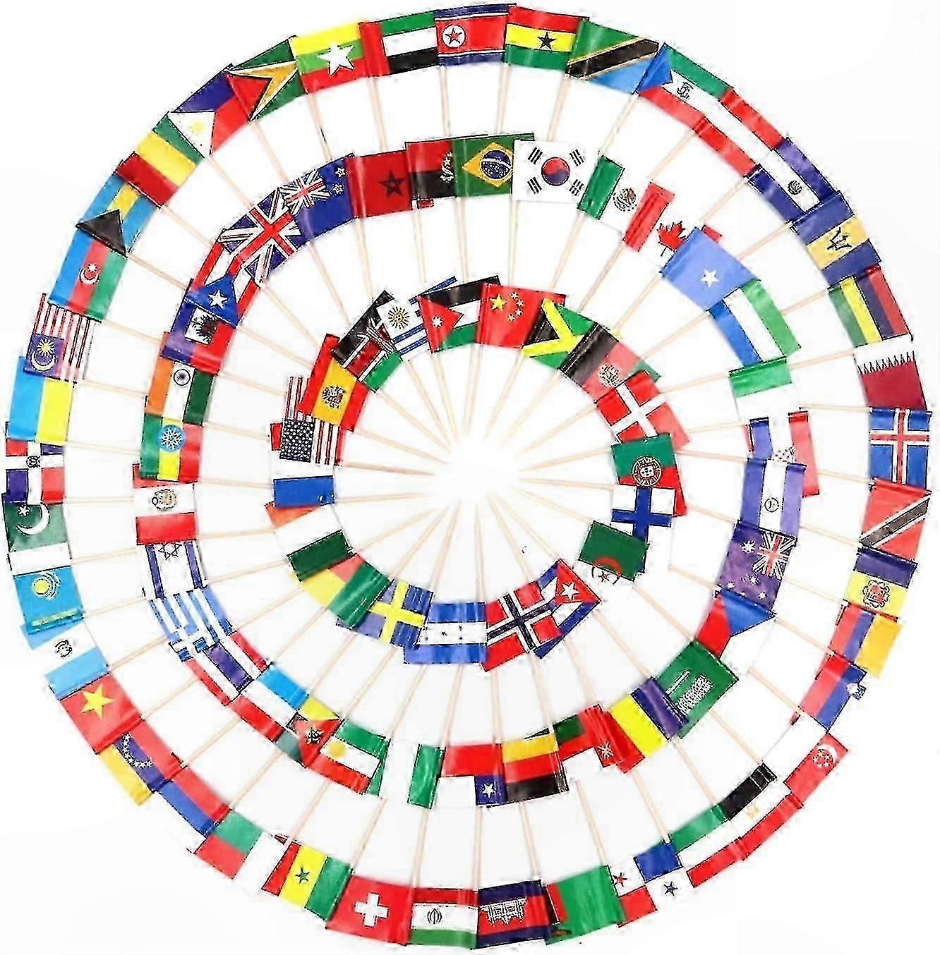 100 Pieces Assorted Toothpick Flags from Around the World for Decorating