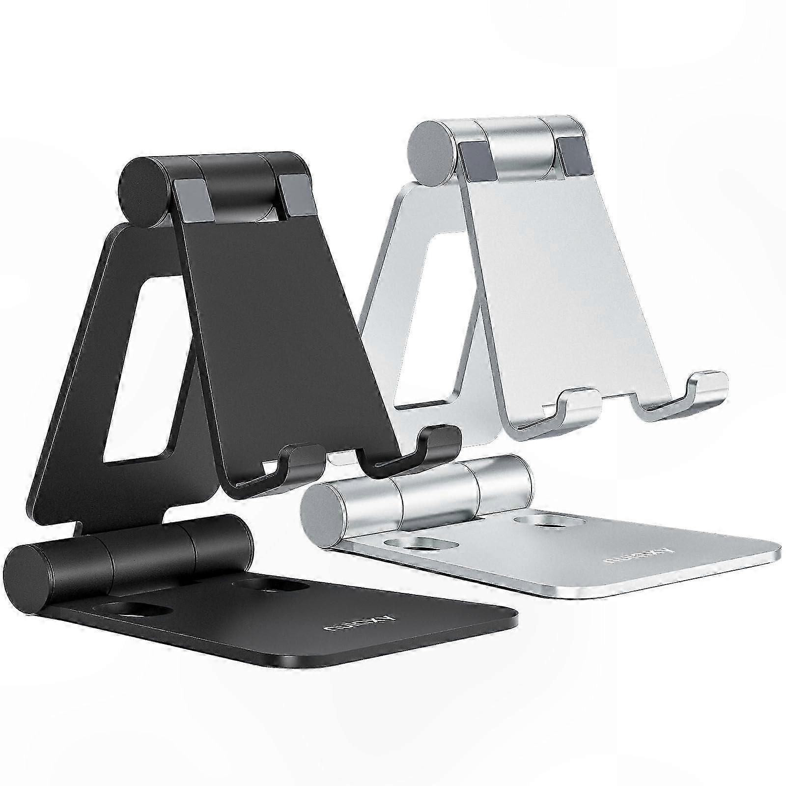 Dual Adjustable Folding Phone Stand, 2-Pack, Compatible with Models, Black & Silver