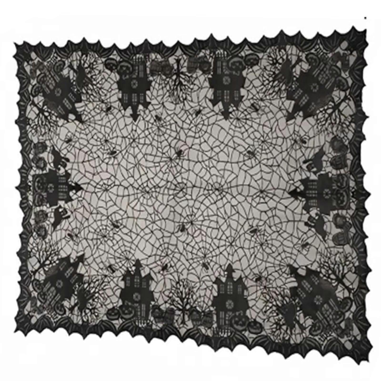 Halloween Table Runner Cobweb Bat Rectangular Waterproof Polyester 52x70Inch Multicolor Party Decor