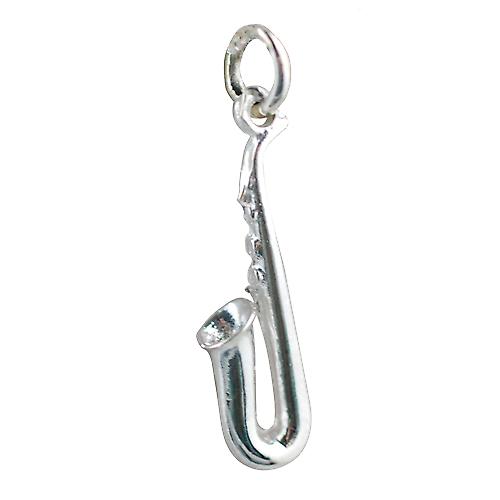 Silver 25x8mm solid Saxophone Pendant or Charm