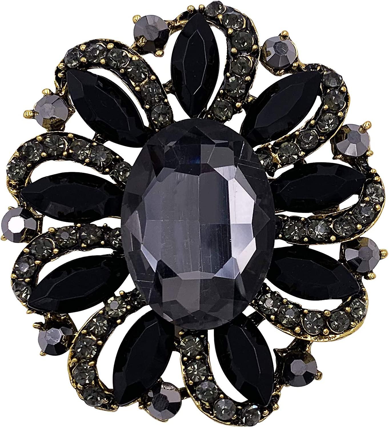 Fleur Strass Déclaration Broche Broche Accessoire Antique Or Ton