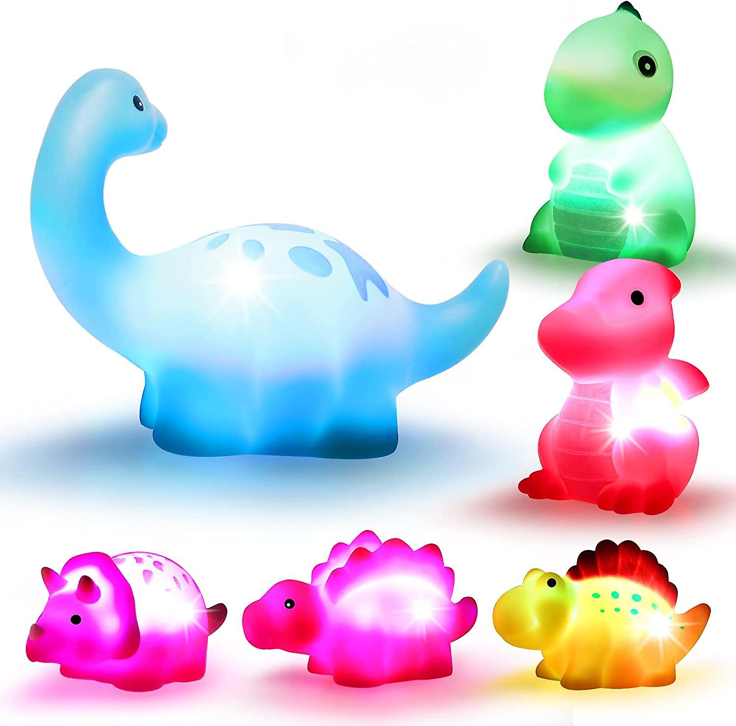 Dinosaur Bath Toys Light-up 6 Packs Floating Bath Toys Set For Baby Toddlers Kids In Birthday Easter Christmas Shower Pool Bath Toys Boys Girls Childr