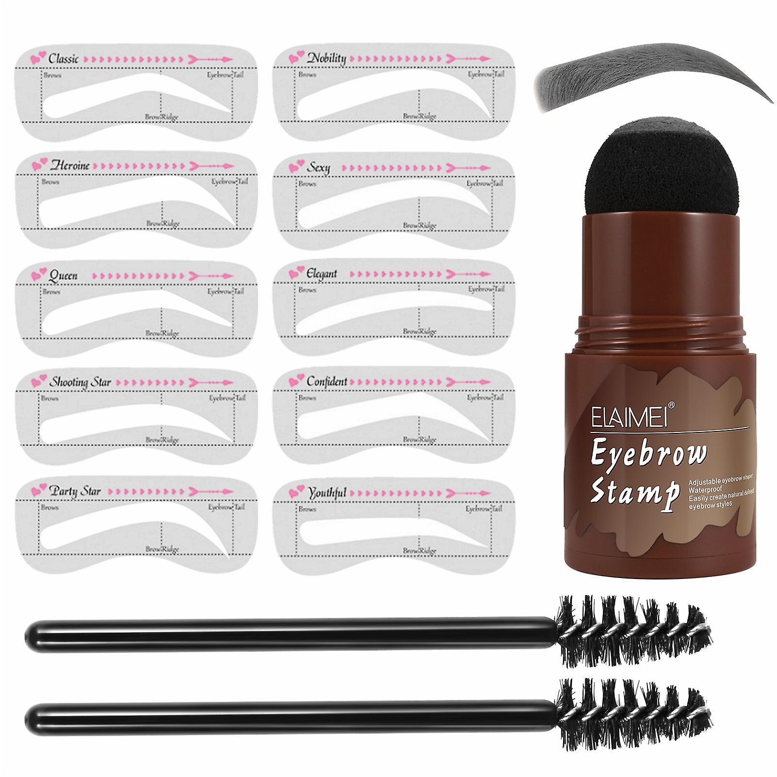 Perfect Brows Stencil & Stamp Kit with 2 Brushes One Step Long Lasting Shaping Kit Waterproof