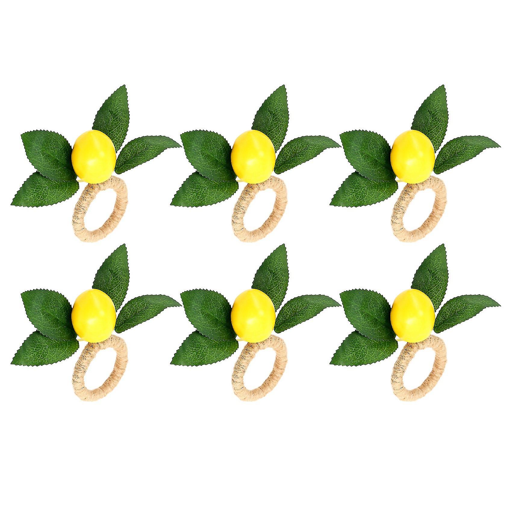 Ronds de serviette 6, ronds de serviette décoratifs en feuilles de vigne citronnée, table à manger Boucle de serviette jaune