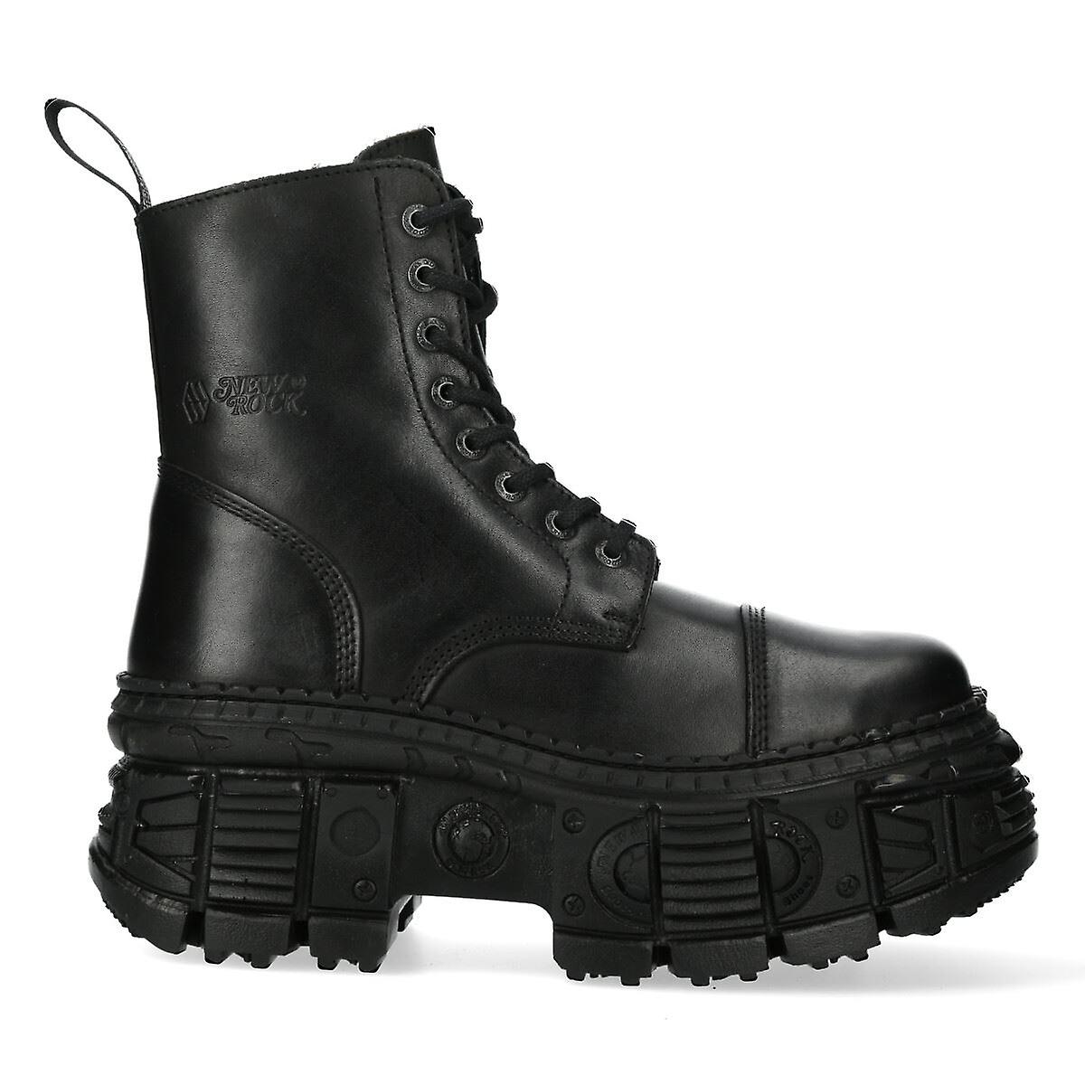 Nye Rock Støvler Punk WALL083C-S5 Unisex Metallic Sort Læder Platform Gotisk EMO