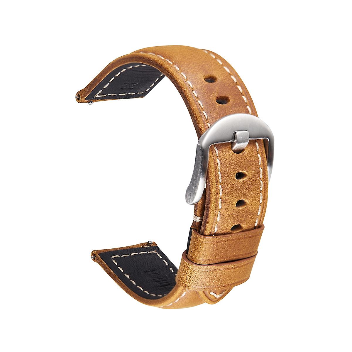 Leather Watch Band,Size: 24mm (Light Brown Silver Buckle)
