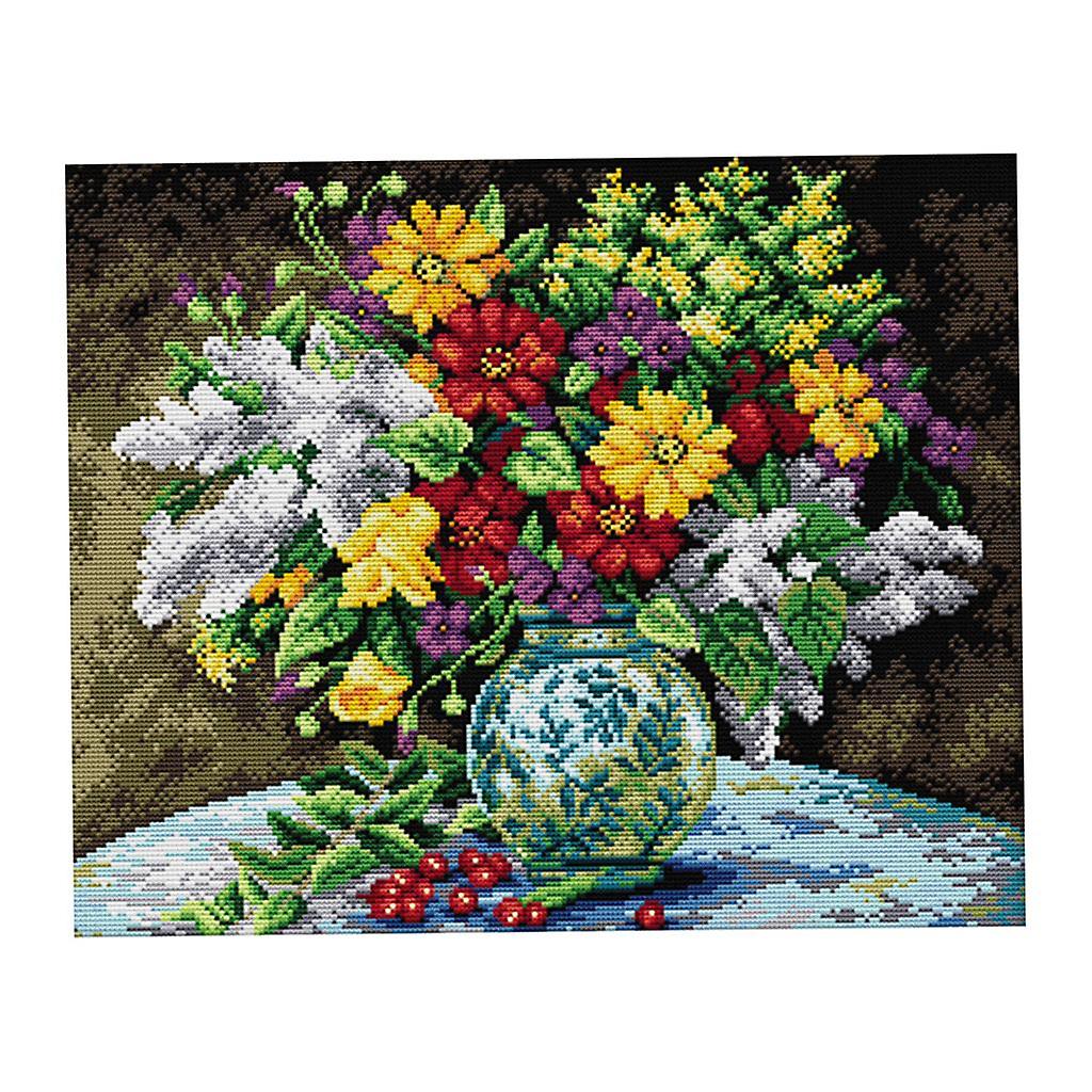 1 Set Stamped Cross Stitch Kit with Pre-printed Cloth Vase Pattern 14CT