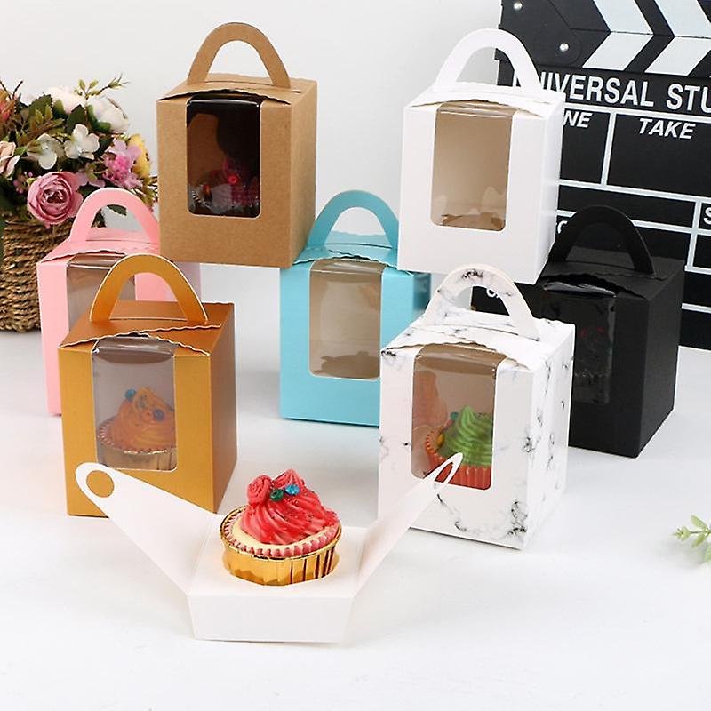 10Pcs 1 Position Handhold Cupcake Muffin Mousse Paper Packing Box Container
